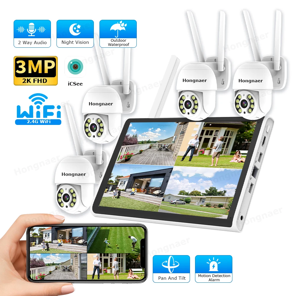 Home Security Systems - 2026 Hongnaer 3MP 4-Kanal WLAN IP
