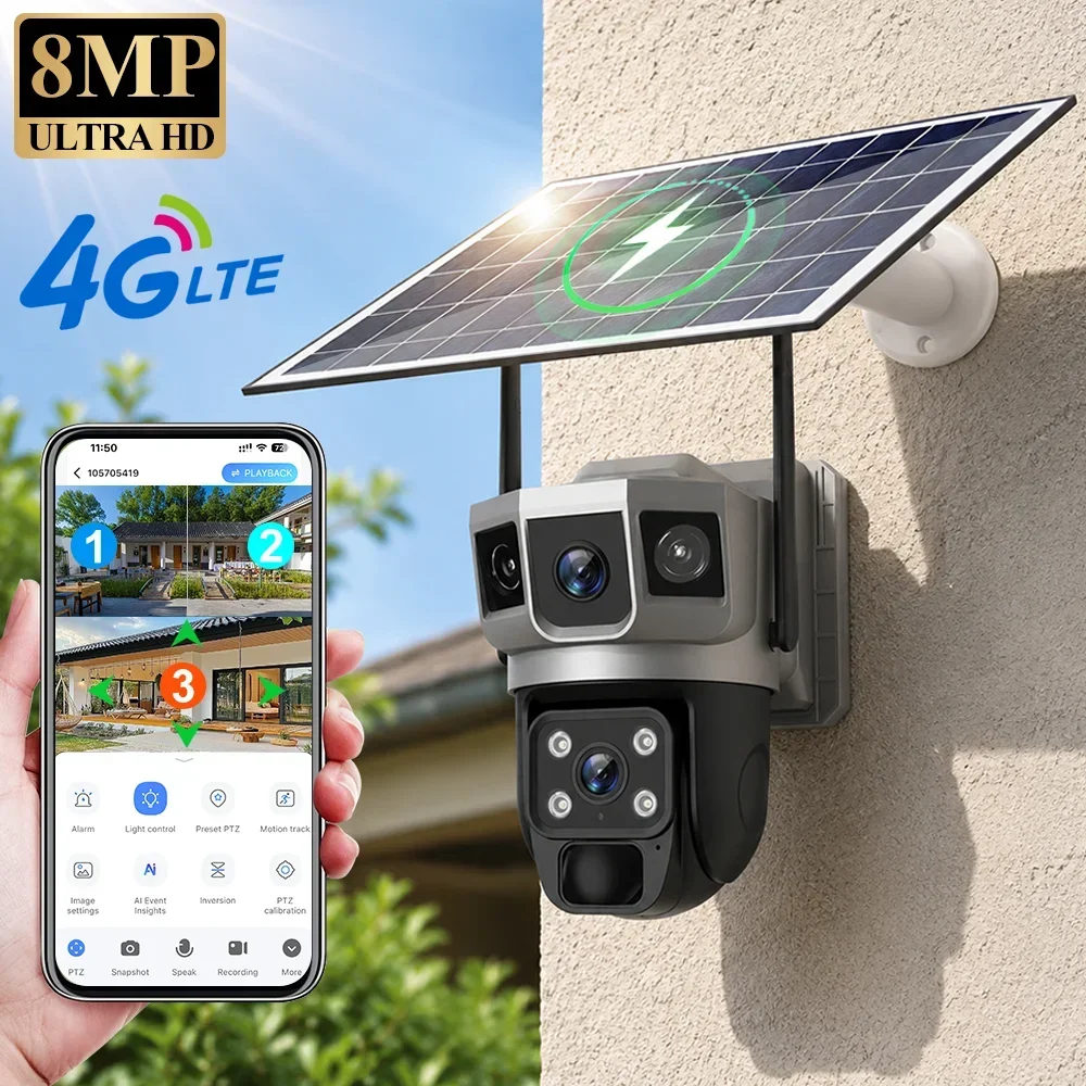 Home Security And Cctv - V380 4K 3-Bildschirm 4G-Kamera Solarbatterie PIR