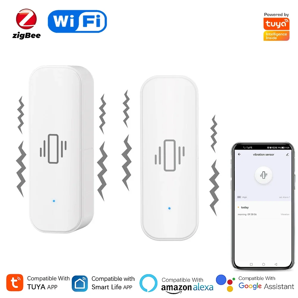 Home Security Monitoring - Tuya Wifi/ZigBee Smart Vibrations sensor Home
